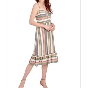 Striped olive and pink Linen Dress